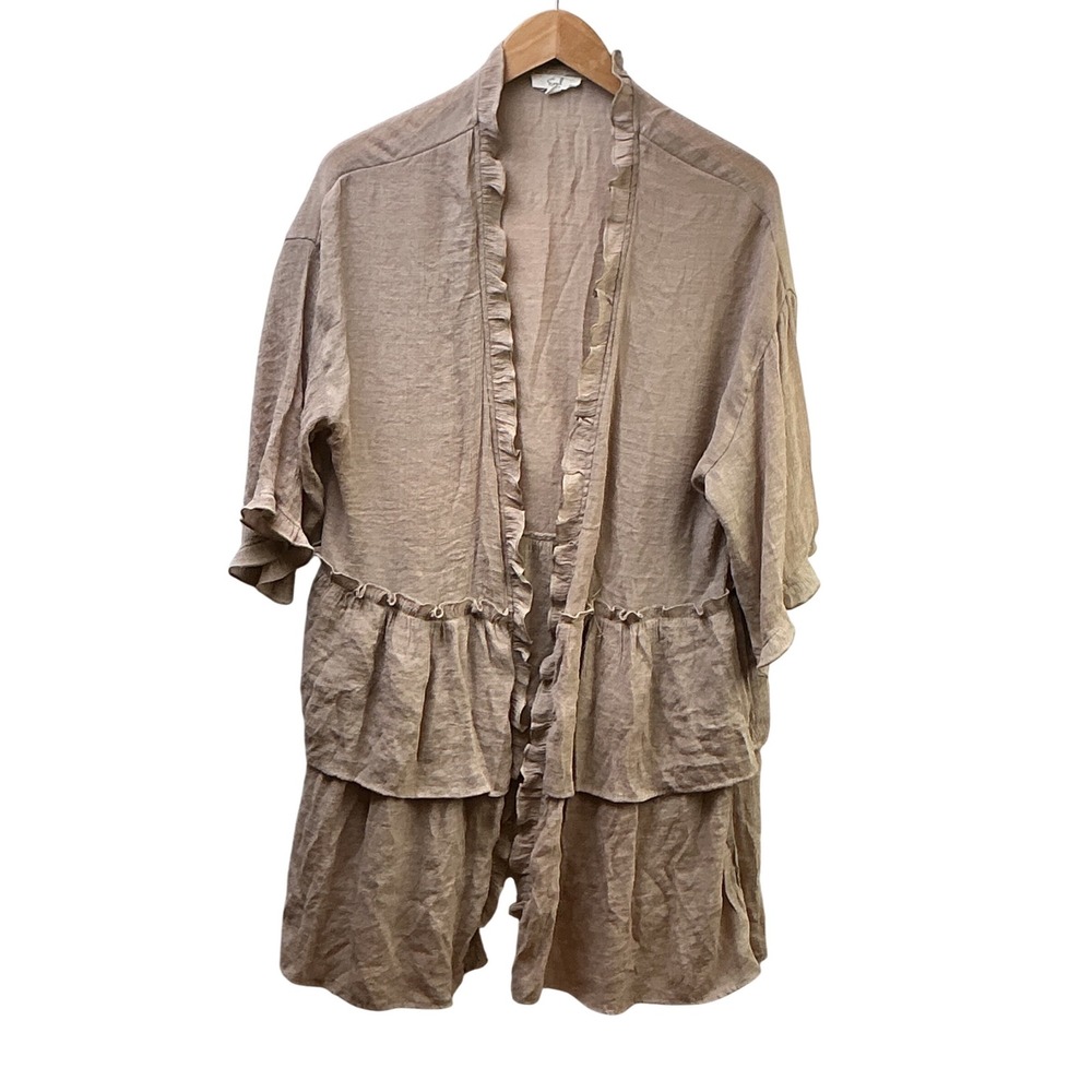 Easel Taupe Tencel Ruffle Tiered Kimono Cardigan ET3297 Mens Size Medium - Picture 3 of 11